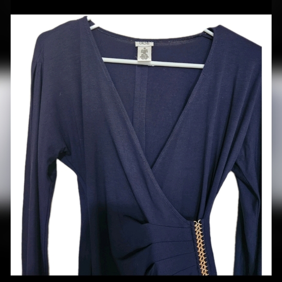Cache Faux Wrap Long Sleeve Bodycon Dress Size XS Navy Blue - Picture 3 of 9